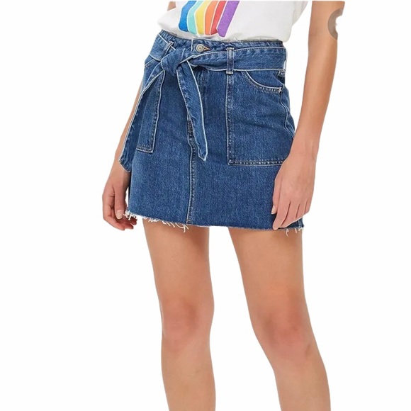 TOPSHOP Y2K Moto Denim Jean‎ Belted Mini Skirt 10 - Picture 2 of 11